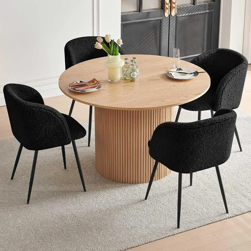 Miniatura 14 de NORDICANA Juego de mesa y sillas de comedor redondo de madera de 5 piezas, mesa de cocina de 47 pulgadas con sillas barril para 4, juego de comedor