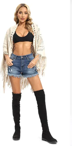 Miniatura 6 de Datangep Fashion - Bufanda de gamuza sintética para mujer, corte láser, triángulo, estolas, capa con chales de borla