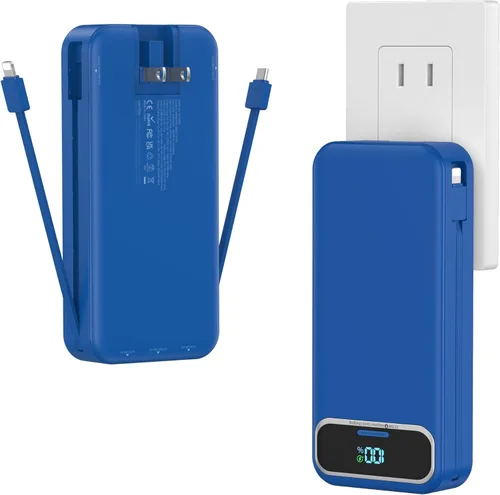 Miniatura 24 de Cargador portátil ligero de 12000 mAh con cables integrados y enchufe de pared de CA, batería de carga rápida PD20W USB-C, pantalla LED, cargador