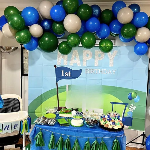 Miniatura 5 de Globos de látex azul marino, azul oscuro, verde y blanco, 12 pulgadas, con cinta para cumpleaños, baby shower, safari en la selva, decoraciones