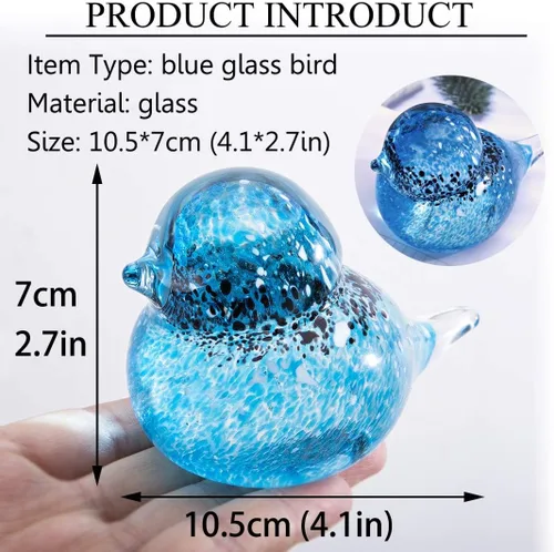 Miniatura 3 de QFkris Figura de pájaros azules de vidrio soplado hecho a mano de 4", escultura de animales de vidrio artístico, estatua de decoración del hogar