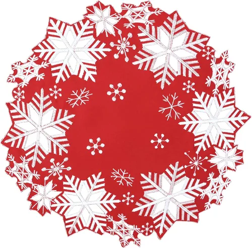 Miniatura 5 de Juego de 4 manteles redondos bordados con copos de nieve, manteles individuales redondos de 15 pulgadas para Navidad e invierno, centros de mesa