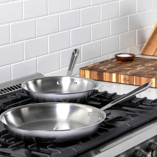 Miniatura 2 de All-Clad D3 - Juego de sartenes de acero inoxidable de 3 capas, 10,12 pulgadas, seguro para inducción, horno y asador hasta 600°F, sartenes