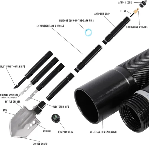 Miniatura 2 de Pala de supervivencia plegable – 30 pulgadas de acero al carbono resistente 14 en 1, herramienta táctica de entrenamiento de hacha con caja