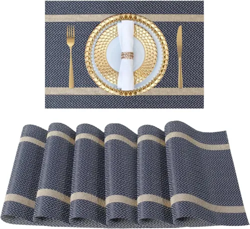 Miniatura 12 de FAVE Juego de 12 manteles individuales negros tejidos con hilo dorado de vinilo para bodas, banquetes, cumpleaños, fiestas, restaurantes