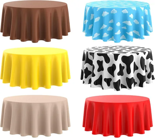 Miniatura 9 de Kinlop Mantel redondo de dibujos animados de 84 pulgadas, diseño de cielo azul y nube blanca, de plástico, desechable, impermeable, para baby