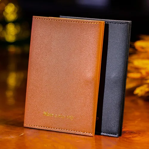 Miniatura 3 de Funda para pasaporte para pasaporte de viaje para mujer, cartera de viaje esencial para hombres y familia. Marrón y negro