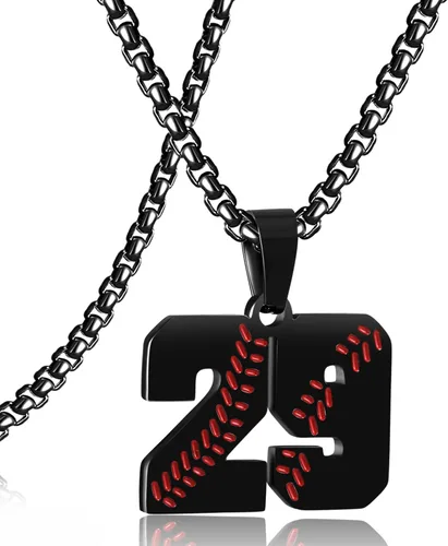 Miniatura 81 de SKQIR Colgante de número de jersey de béisbol para hombres y niños - Cadena de acero inoxidable para atletas - Negro
