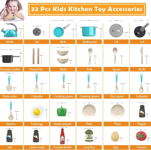 Miniatura 3 de Bruvoalon Juego de 32 piezas de juguetes de cocina para niños, juego de cocina para niños pequeños con ollas, sartenes, utensilios de cocina