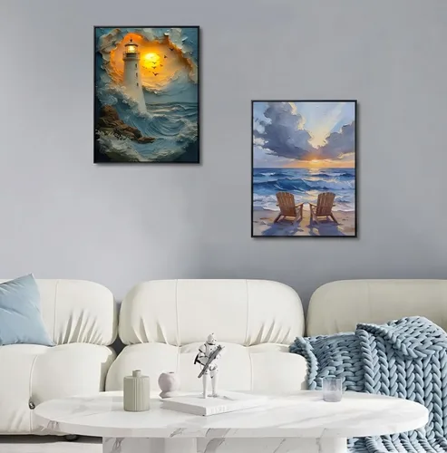 Miniatura 3 de askkqtx 2 Pack Paint by Numbers Kit for Adults with Frame, Framed Beach Paint by Numbers Kit for Adults, DIY Sea Painting by Numbers with Wooden
