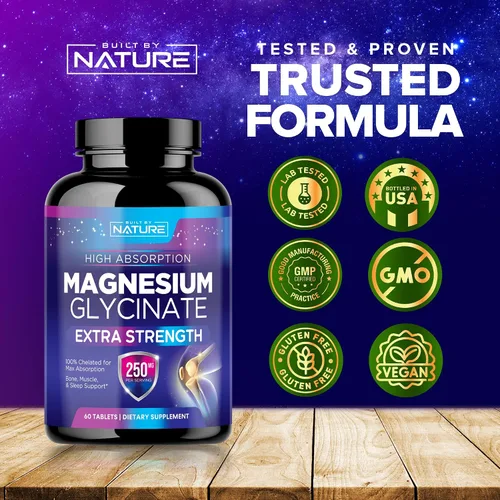 Miniatura 6 de Glicinato de magnesio 250 mg - Suplemento de magnesio quelado de alta absorción - Glicinato de magnesio 100% puro - Apoyo para la salud del estrés