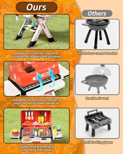 Miniatura 8 de 2026 Actualización 60 piezas Juego de Parrilla de Barbacoa para Niños con Humo Simulado, Juego de Cocina de Juguete para Niños de 4 a 8 años