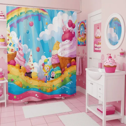 Miniatura 16 de Castle Fairy Cortinas de ducha impermeables 3D de sirena de ensueño, tela de paisaje, cortina de ducha de baño, diseño de mar, miau, pájaros