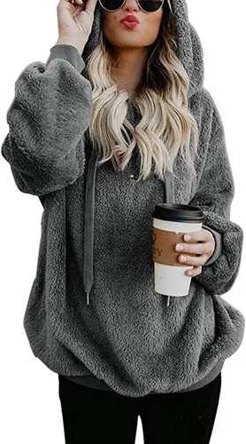 Miniatura 2 de Yanekop - Sudadera con capucha para mujer, tamaño grande, de forro polar sherpa para mujer.