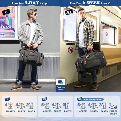 Miniatura 5 de Gonex Bolsa de lona para viaje 50L60L Duffel Bolsa de fin de semana para la noche, Gris oscuro, Clásico