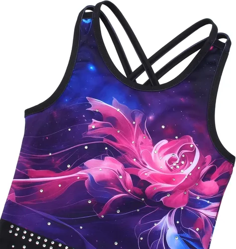 Miniatura 56 de MODAFANS Leotardos de gimnasia para niñas brillantes para bailar ballet, pantalones cortos con espalda cruzada