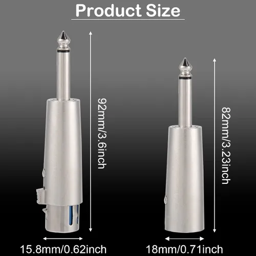 Miniatura 6 de XLR 3 pines hembra macho a 1/4" 0.250 in macho audio mono adaptador TS Socket Jack para mezclador de micrófono, conector XLR convertidor de enchufe