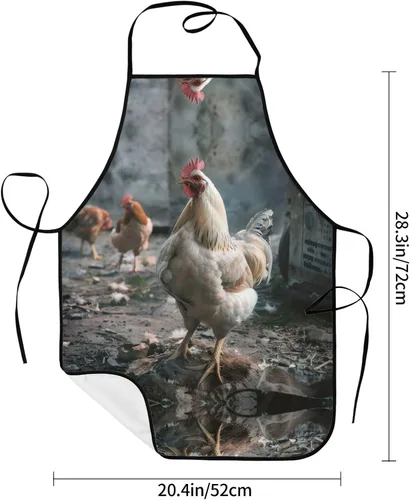 Miniatura 2 de Chicken Full Print Stain Resistant Apron With Pocket-Water Repellent Polyester Kitchen Apron For Cooking,Bbq,Waitress