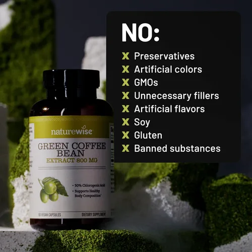 Miniatura 8 de NatureWise Extracto de grano de café verde, cápsulas de grano de café verde puro de 800 mg con 50% de soporte de ácido clorogénico