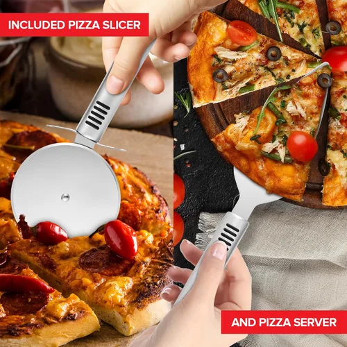 Miniatura 5 de Kit de accesorios esenciales para horno de pizza, incluye mango de madera extralargo, 2 cabezales de cepillo con cerdas de acero inoxidable