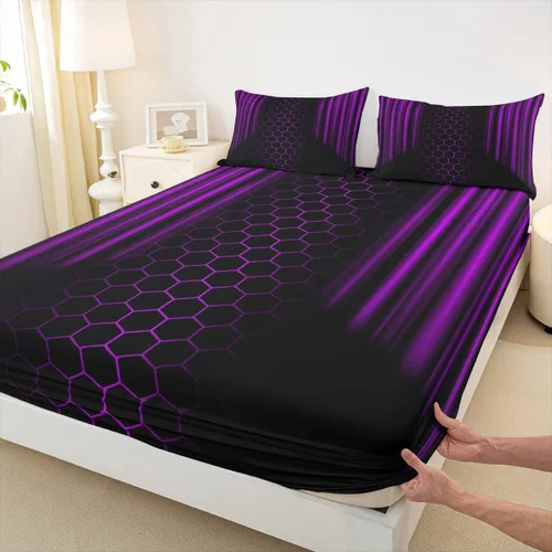 Miniatura 11 de Manfei Sábana bajera ajustable de panal rojo, tamaño matrimonial, juego de ropa de cama hexagonal geométrica de 3 piezas para decoración de Multi 07