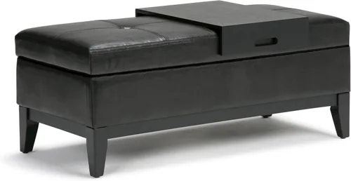 Miniatura 19 de SIMPLIHOME Oregon - Banco otomano de almacenamiento con bandeja, banco otomano rectangular de cuero vegano de 42 pulgadas de ancho, color marrón