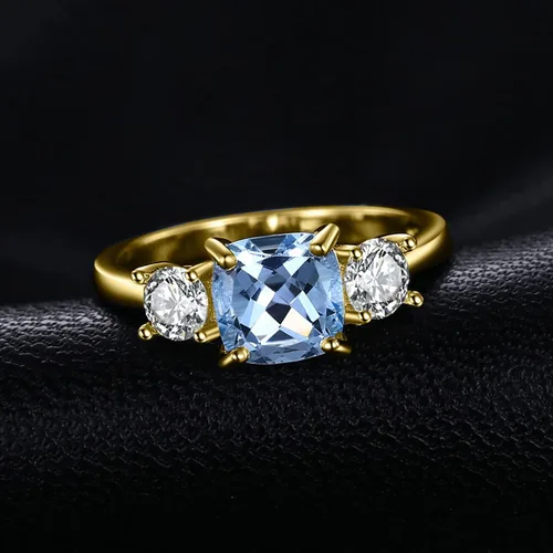 Miniatura 3 de JewelryPalace Anillo de compromiso de plata de ley 925 de topacio azul genuino de 2.6 quilates de corte cojín para ella, de oro blanco de 14