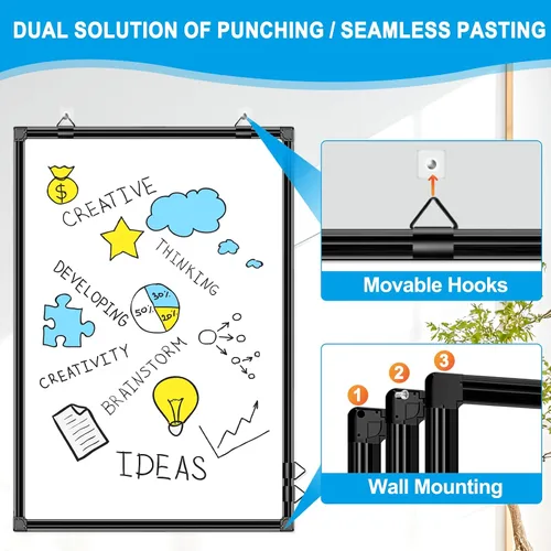 Miniatura 3 de H-Qprobd Pizarra blanca de 36 x 24 pulgadas para pared, pizarra magnética de borrado en seco de doble cara con marco de aluminio negro, pizarra