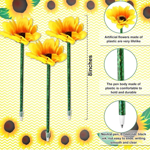 Miniatura 2 de Chinco 16 bolígrafos de girasol, flores artificiales, bolígrafos creativos de tinta de gel de girasol de 0.028 in, bolígrafo de escritura de flores