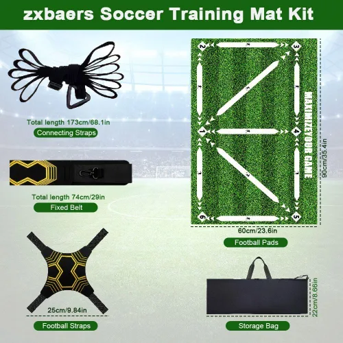 Miniatura 2 de Tapete de entrenamiento de pasos de fútbol, 35 x 24 pulgadas, tapete de fútbol con bolsa de almacenamiento y red de entrenamiento de retorno,