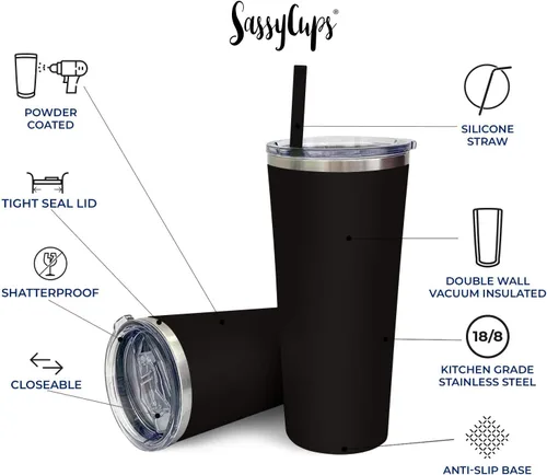 Miniatura 2 de Vaso de acero inoxidable aislado al vacío con tapa y pajita, taza temática de gatos para amantes de los gatos, taza para mamá y gato, taza