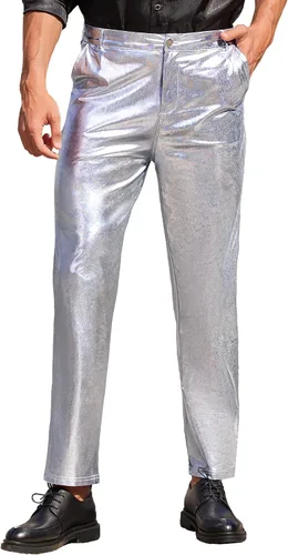 COOFANDY Pantalones metálicos brillantes para hombre, pantalones de club nocturno, pantalones de discoteca de los años 70, 80, 90, pantalones de