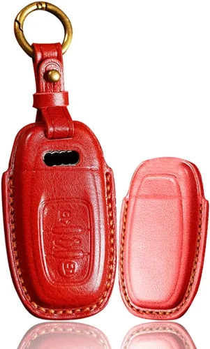 Miniatura 13 de ontto Funda de cuero para llave de entrada sin llave con protección completa, compatible con Audi A4 Q7 Q5 TT A3 A6 negro (tipo A)