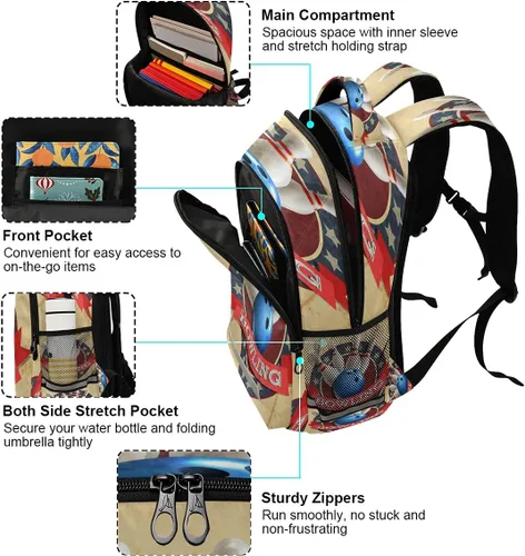 Miniatura 5 de Mochila escolar para laptop, mochila casual para adolescentes, niñas, mujeres, niños, hombres, universidad, viajes, Bola de bolos, Mochilas Daypack