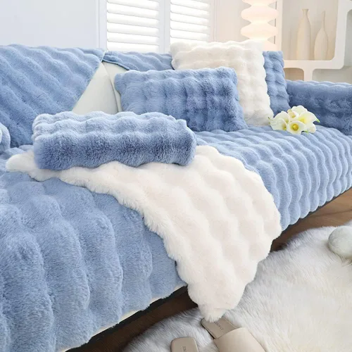Miniatura 9 de soputry Cojín grueso de felpa de conejo para sofá, funda de sofá antideslizante súper suave, funda de almohada de piel sintética súper suave, fundas