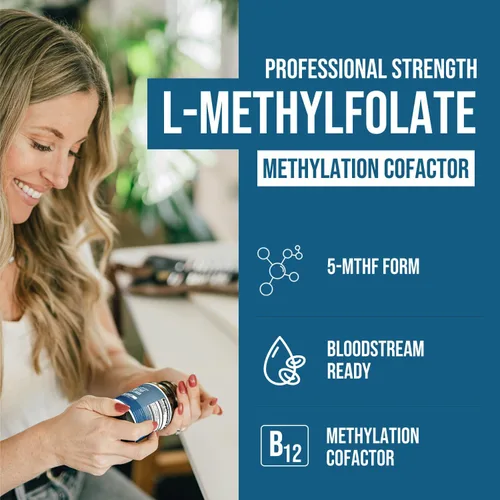 Miniatura 2 de L Metilfolato 1000 mcg Plus Metilo B12 Cofactor – Forma Activa 5-MTHF - Respalda el Estado de Ánimo, la Metilación, la Cognición – Formas Bioactivas