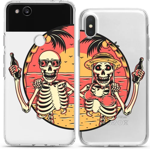 Miniatura 8 de Fundas a juego para parejas compatibles con iPhone 14 13 Pro Max 12 Mini 11 Xs 6s 8 Plus 7 Xr 10 SE 5 Clear Funny Pair Skeleton Cover Colorido