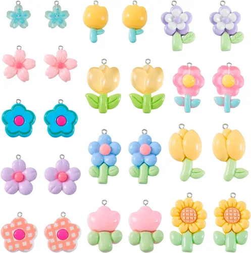 Miniatura 11 de Dijes de girasol de resina para hacer joyas, coloridos colgantes de flores de margaritas de verano, cuentas de girasol, adornos para pulseras, Flor