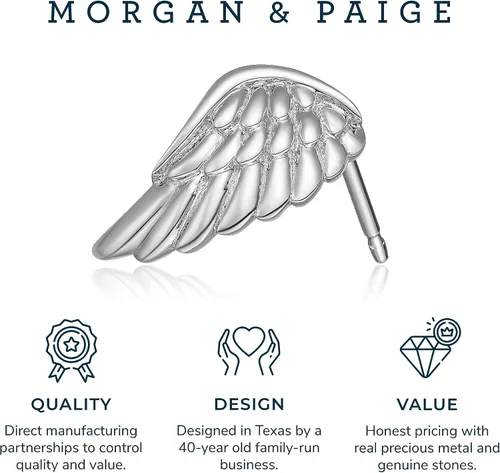 Miniatura 5 de Morgan & Paige Rhodium 14K Rose Gold 18K Yellow Gold Plated 925 Sterling Silver Angel Wing Stud Earrings Hypoallergenic Adorned for Women