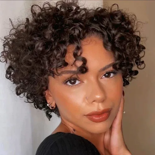 Miniatura 3 de Peluca de cabello humano con onda de dedo negro, peluca de encaje frontal de 4 pulgadas, peluca corta de Pixie para mujeres, peluca brasileña