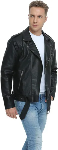 Miniatura 5 de Fahsyee Leather Jackets for Men, Faux Bomber Jacket Men Motorcycle Lapel Asymmetric Zip-Up Blet Slim Fit Biker Coat