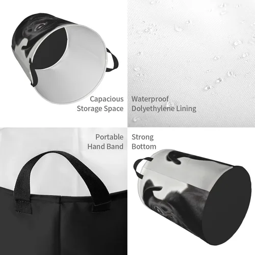 Miniatura 4 de Cute Black Pug Dog print Circular Hamper Waterproof Storage Bin Organizer Basket Laundry Hamper With Handles For Clothes Toys Small