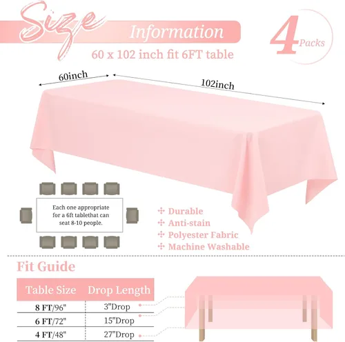 Miniatura 308 de Showgeous Paquete de 4 manteles redondos color rosa intenso de 120 pulgadas de poliéster para mesas redondas, manteles de tela decorativa lavable