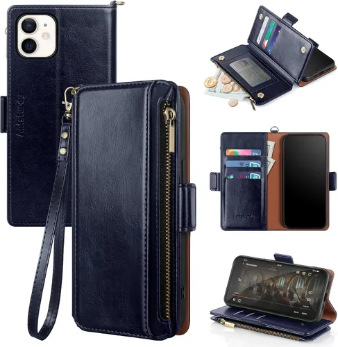 Miniatura 8 de Antsturdy Funda tipo cartera compatible con iPhone 12 Mini, funda de piel sintética con bloqueo RFID, funda para teléfono para mujeres y hombres