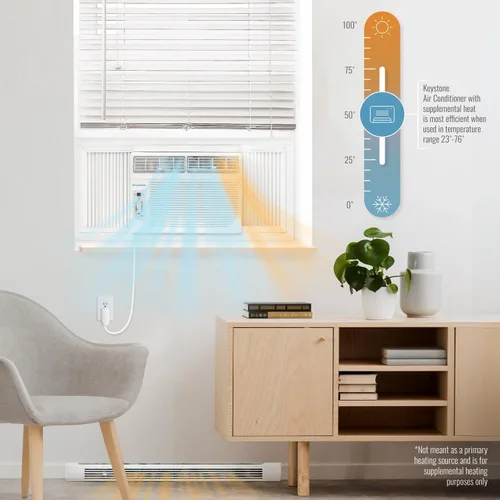 Miniatura 2 de Keystone Aire acondicionado de ventana y pared de 8,000 BTU con calefacción suplementaria de 3,500 BTU, 115 V, unidad de aire acondicionado