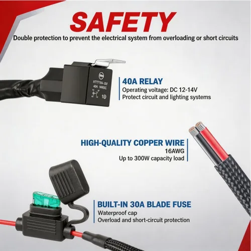 Miniatura 3 de Arnés de cableado de 1 cable, kit de cable de nailon de 12 V 40 A para barras de luz LED, luces antiniebla, luces de conducción y trabajo