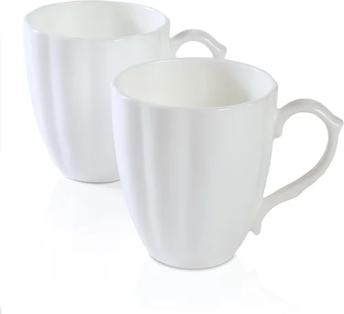 Miniatura 8 de Juego de 2 tazas de café blancas de porcelana fina (12 onzas), tazas de té de cerámica con patrón en espiral, tazas de café finas de China, tazas