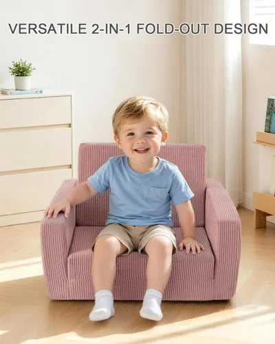 Miniatura 5 de Silla para bebés y niños, sofás blandos para bebés de 2 en 1 que se despliegan, sillas para bebés cómodas de 1 a 3 años, sofá convertible para Rosa