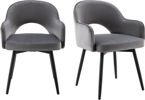 Miniatura 10 de HEAH-YO Juego de 2 sillas decorativas giratorias modernas, sillas de comedor de piel sintética con reposabrazos y patas de metal negro, sillas