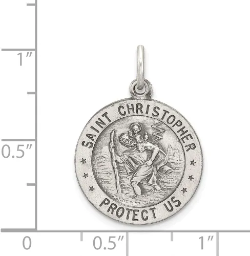 Miniatura 3 de Medalla de plata de ley 925 maciza con colgante de San Cristóbal, patrón católico, 0.906in x 0.787in